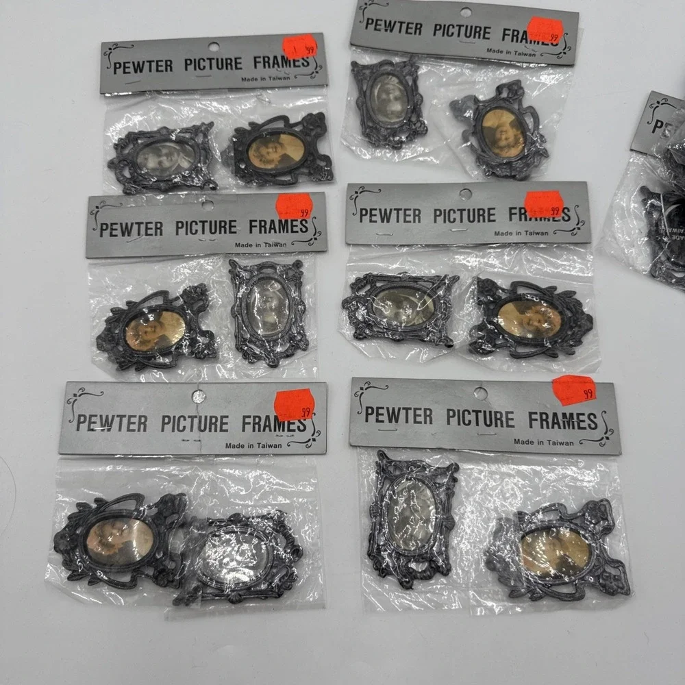 Vintage Pewter Mini Picture Frames Lot 22 NOS Made Taiwan Ornate Victorian